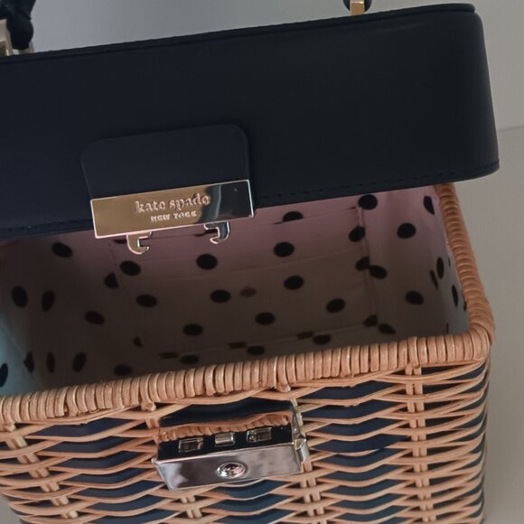 KATE SPADE NEW YORK VOYAGE WICKER TOP HANDLE BAG BLAZER BLUE ITALIAN LEATHER - Picture 9 of 10